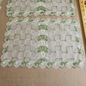Vintage Green White Table Runners and Placemat Norwegian ? Embroidery